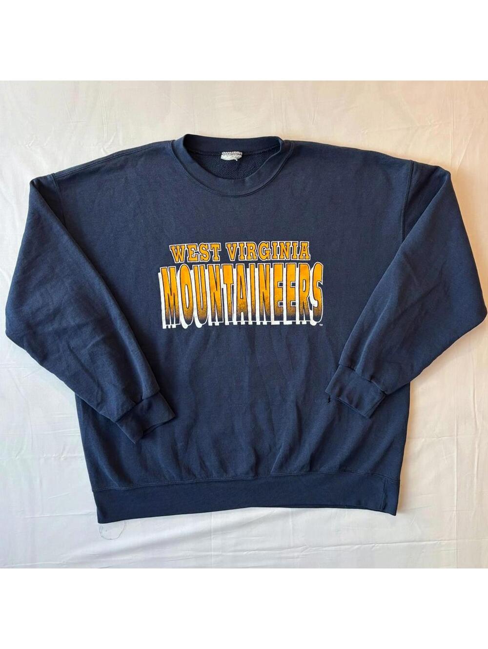VTG 90s West Virginia Mountaineers Crewneck Sweatshirt Navy Blue WVU XL